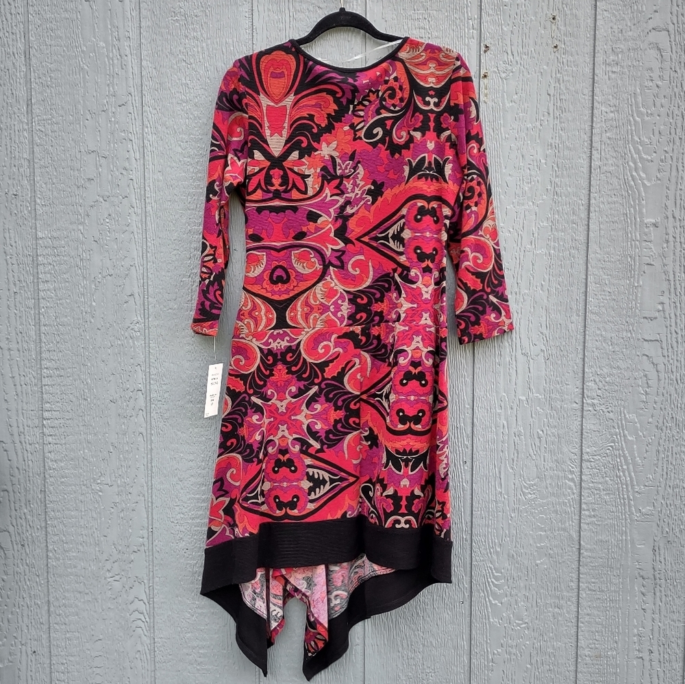 MSK Scoop Neck Asymmetric Paisley Midi Dress Medium - Picture 2 of 13